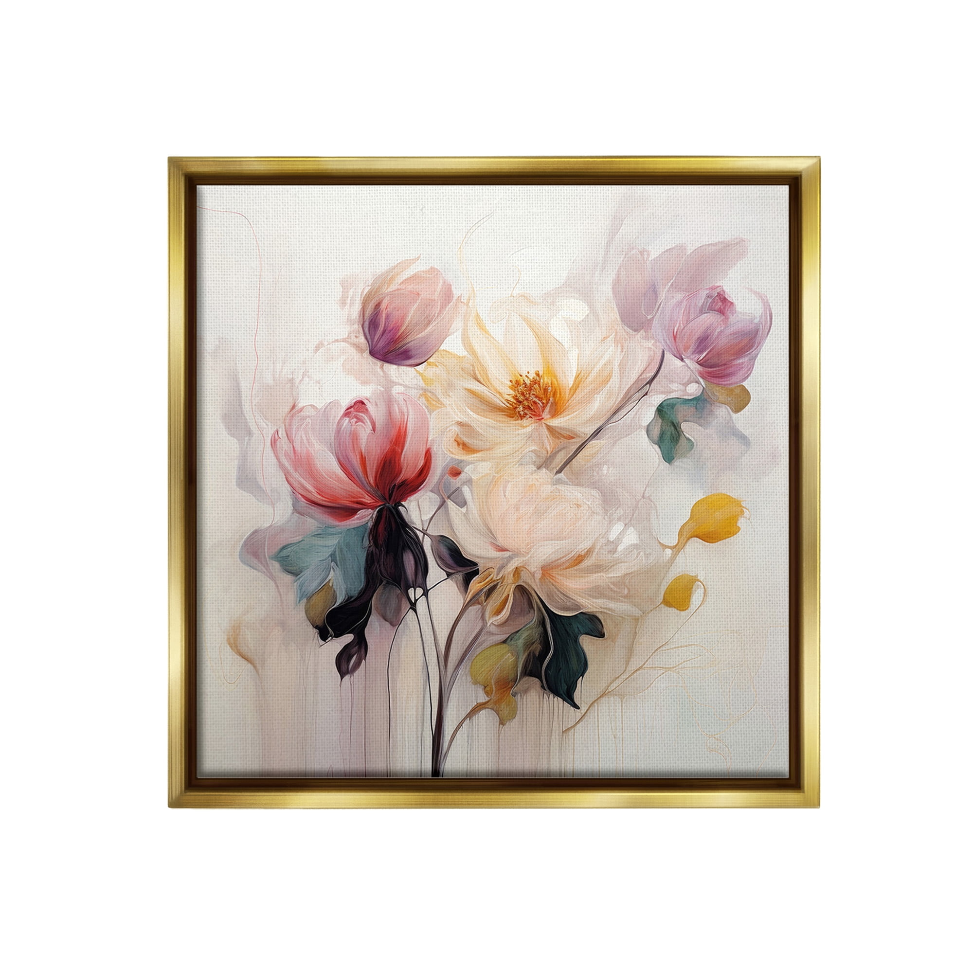 Stupell Industries Blooms in Harmony Botanical & Floral Painting Gold Floater Framed Canvas Art Print Wall Art, 25 x 25