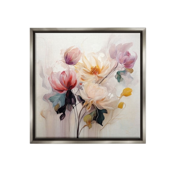 Stupell Industries Blooms in Harmony Botanical & Floral Painting Gray Floater Framed Canvas Art Print Wall Art, 25 x 25
