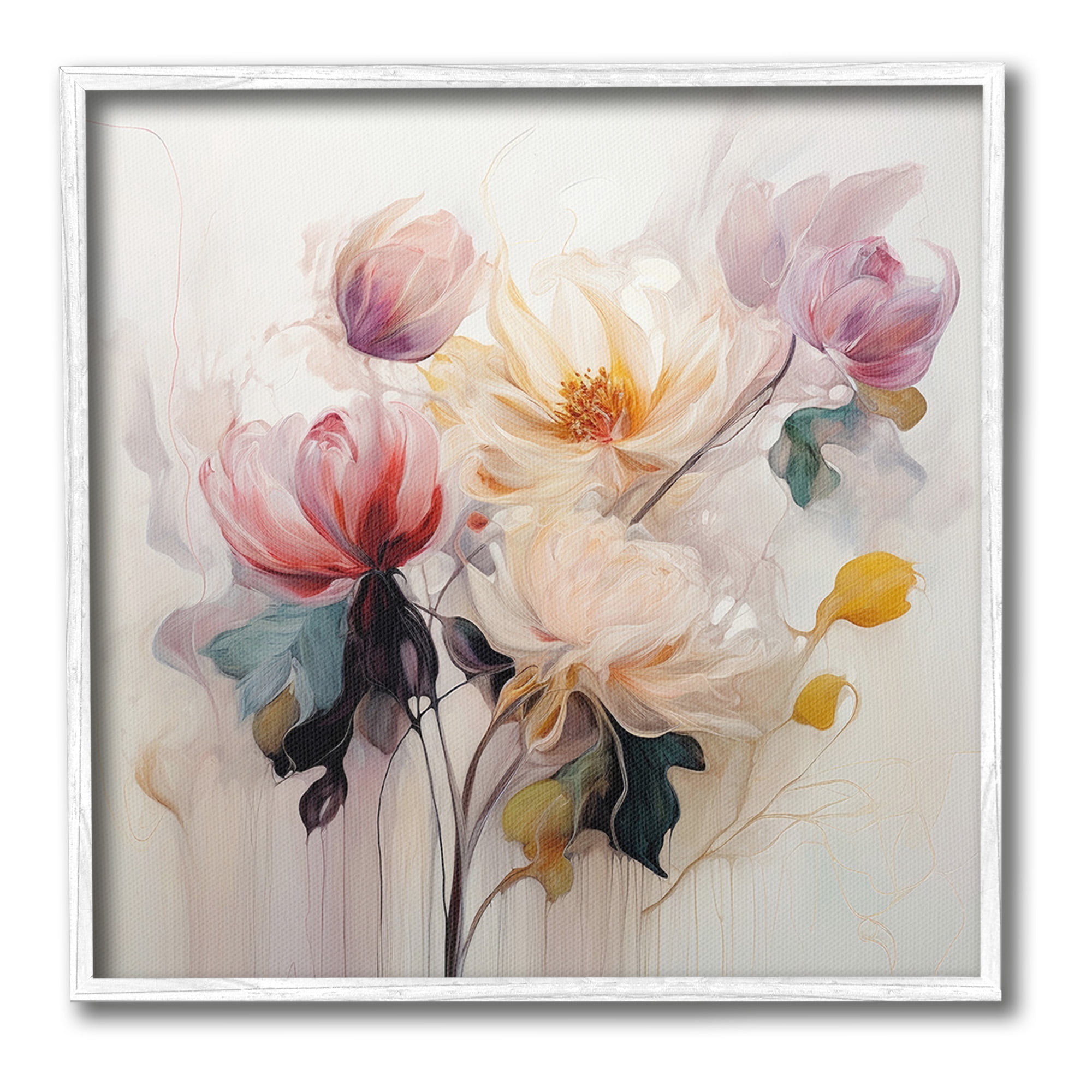 Stupell Industries Blooms in Harmony Botanical & Floral Painting White Framed Art Print Wall Art, 24 x 24
