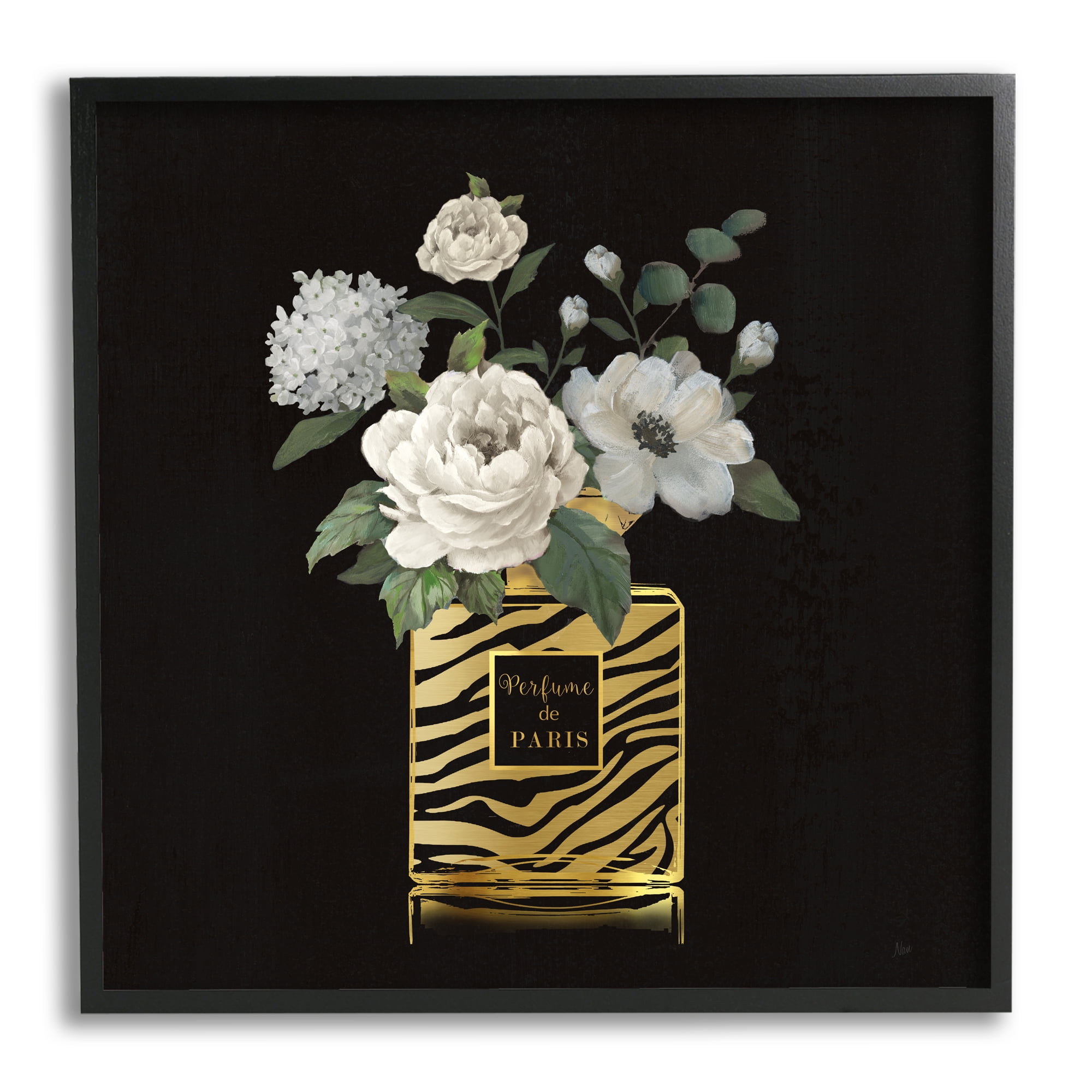 Stupell Industries Blooms in Patterned Bottle Botanical & Floral Painting Black Framed Art Print Wall Art, 24 x 24