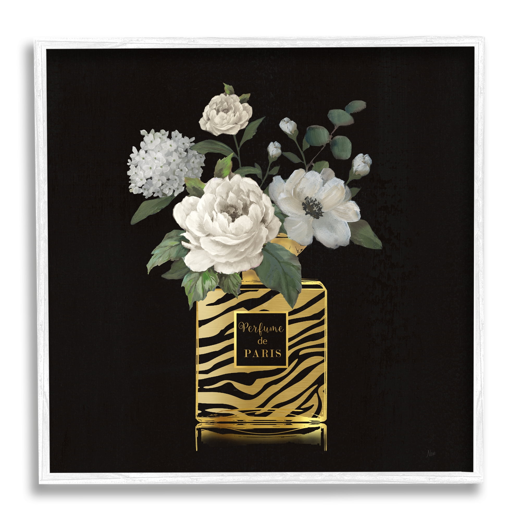 Stupell Industries Blooms in Patterned Bottle Botanical & Floral Painting White Framed Art Print Wall Art, 17 x 17
