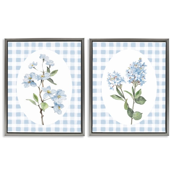 Stupell Industries Shabby Chic Blooms on Blue Checkered Gray 2pc Floating Frame Art Set, 17 x 21 each, by Lanie Loreth