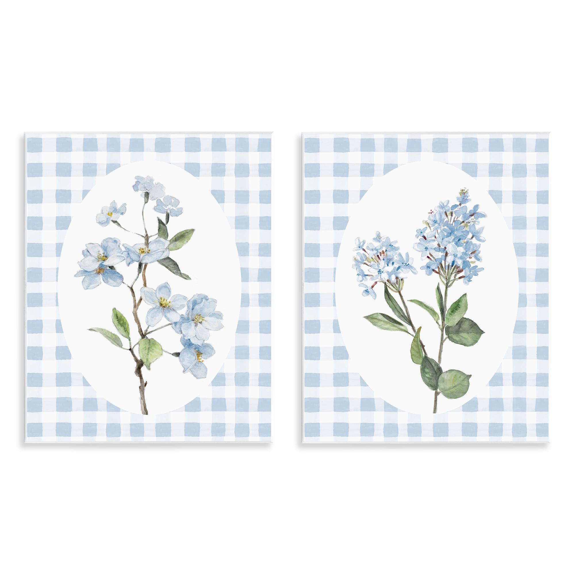 Stupell Industries Blooms on Blue Checkered 2 Piece Wall Plaque Art Set, design by Lanie Loreth