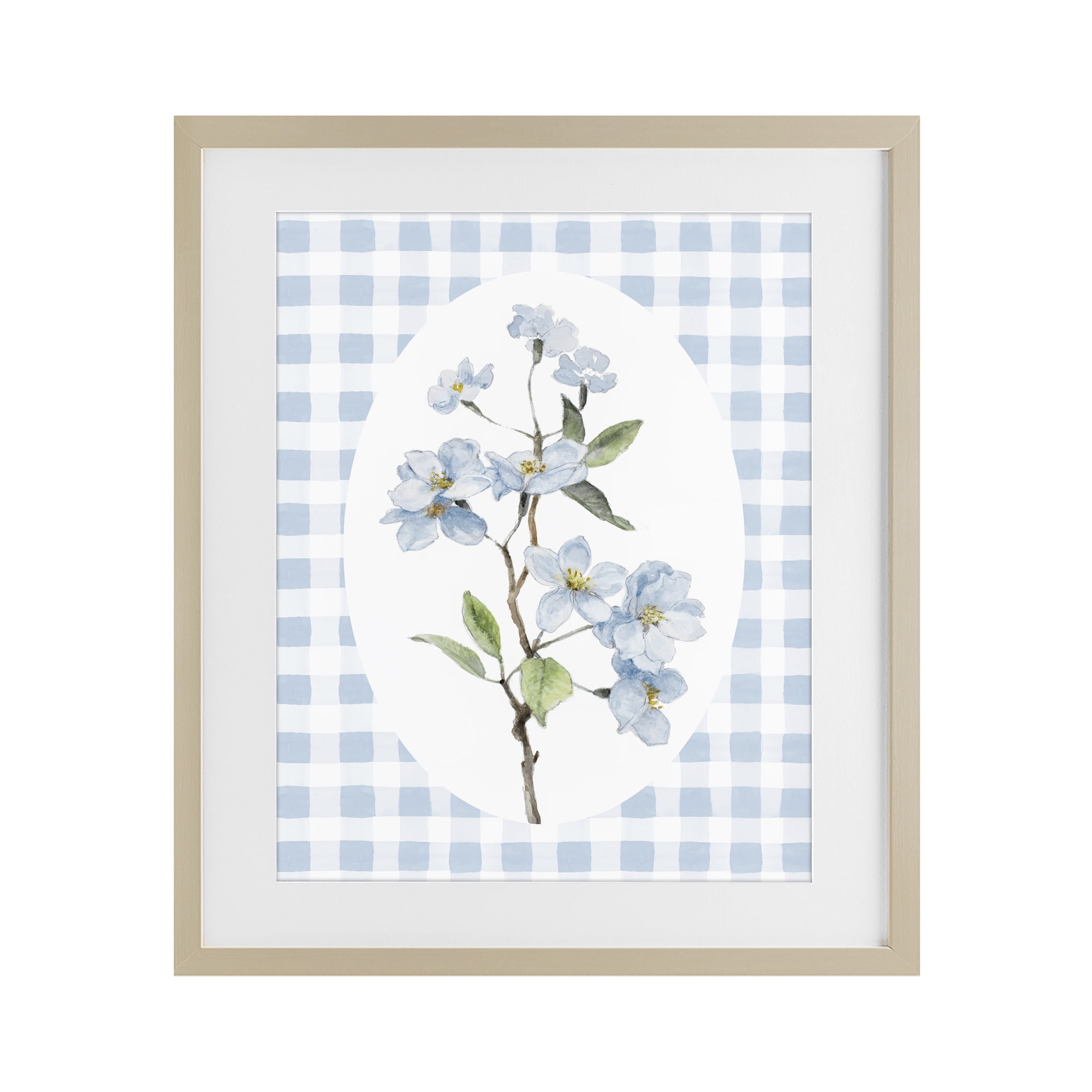 Stupell Industries Blooms on Blue Checkers Birch Framed Print Under Glass, design by Lanie Loreth