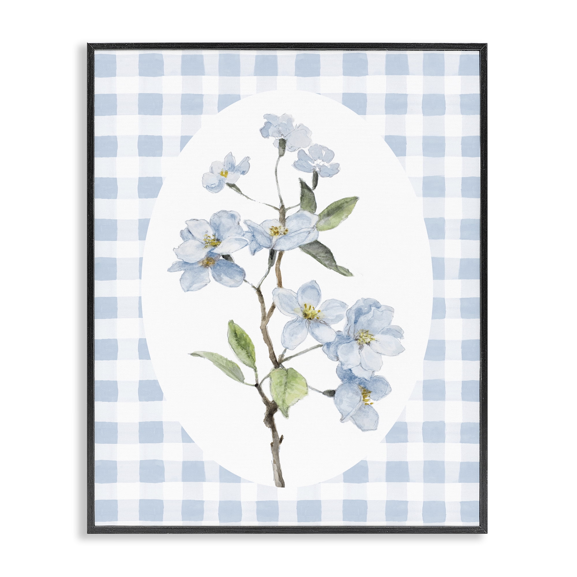 Stupell Industries Blooms on Blue Checkers Black Framed Giclee Art, design by Lanie Loreth