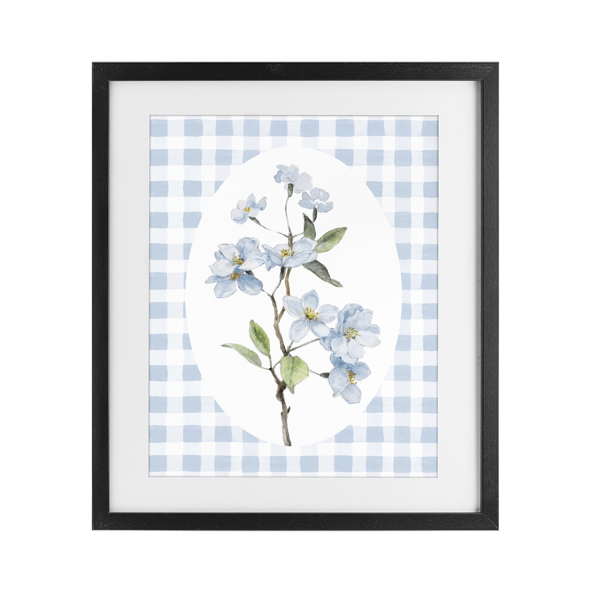 Stupell Industries Blooms on Blue Checkers Black Framed Print Under Glass, design by Lanie Loreth