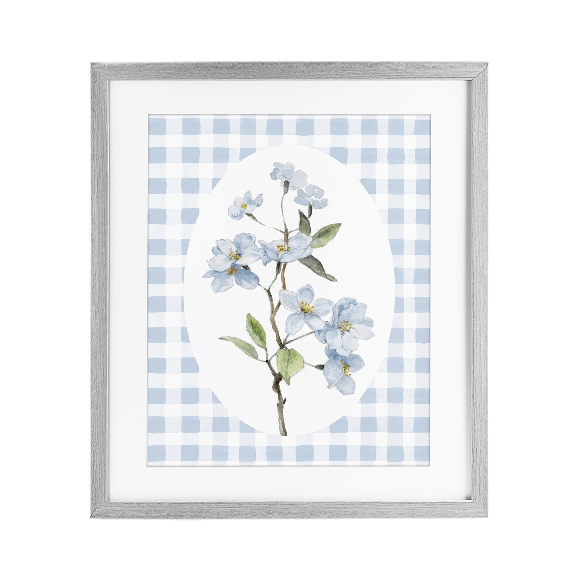 Stupell Industries Blooms on Blue Checkers Gray Framed Print Under Glass, design by Lanie Loreth