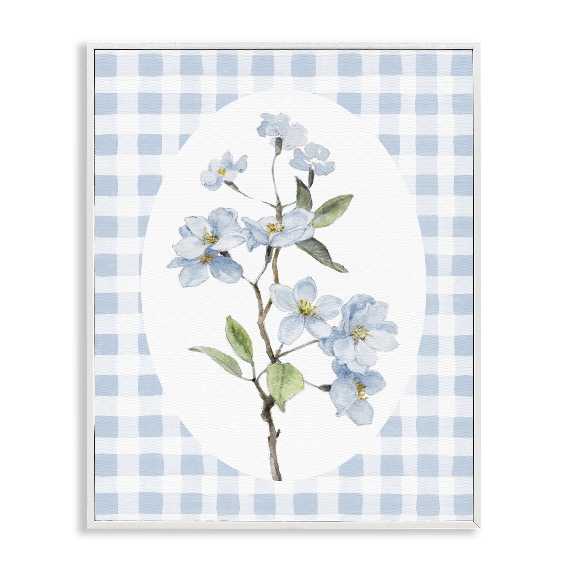 Stupell Industries Blooms on Blue Checkers White Framed Giclee Art, design by Lanie Loreth