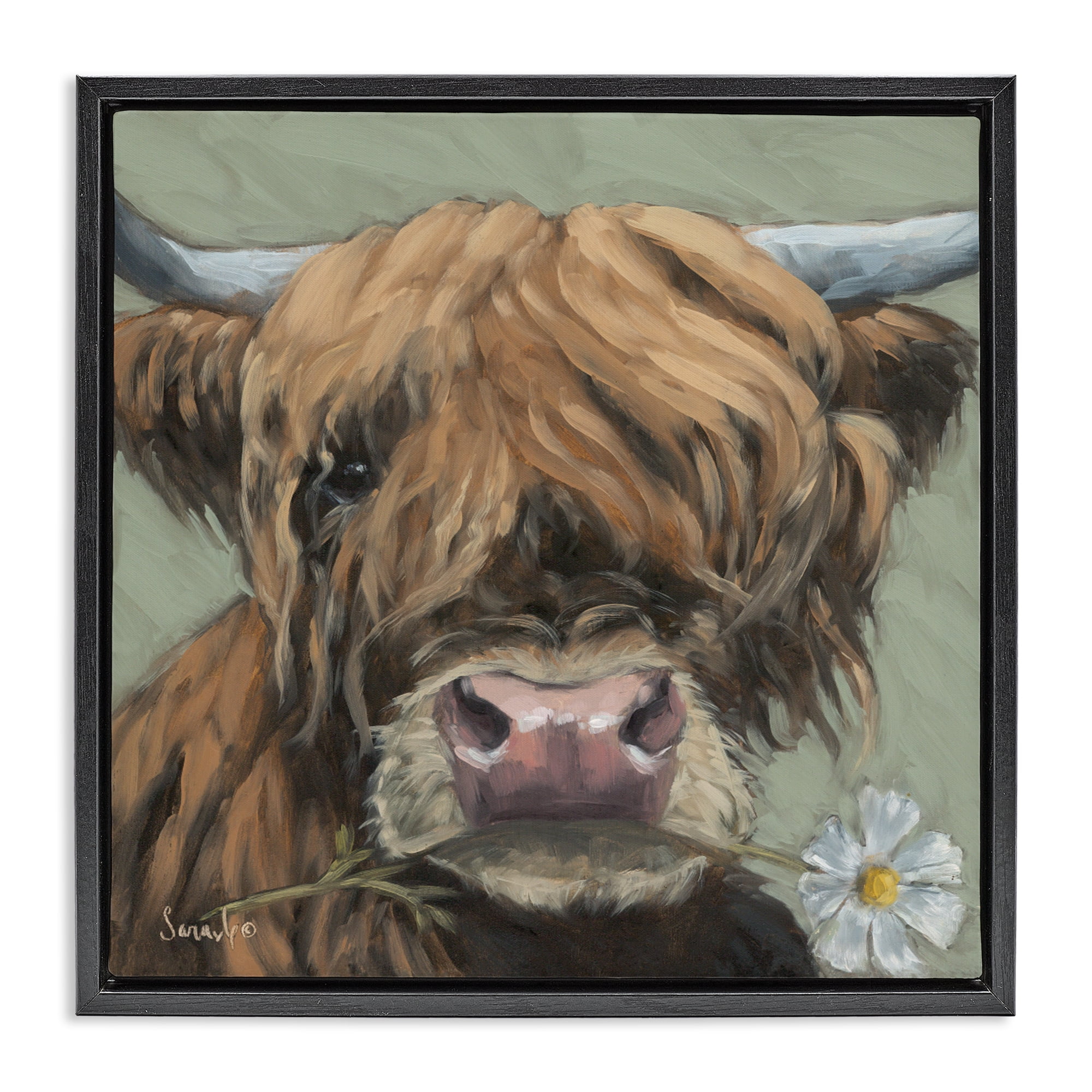 Stupell Industries Blossom Babe Cattle Black Framed Floater Canvas Wall Art, design by Sara G. Designs