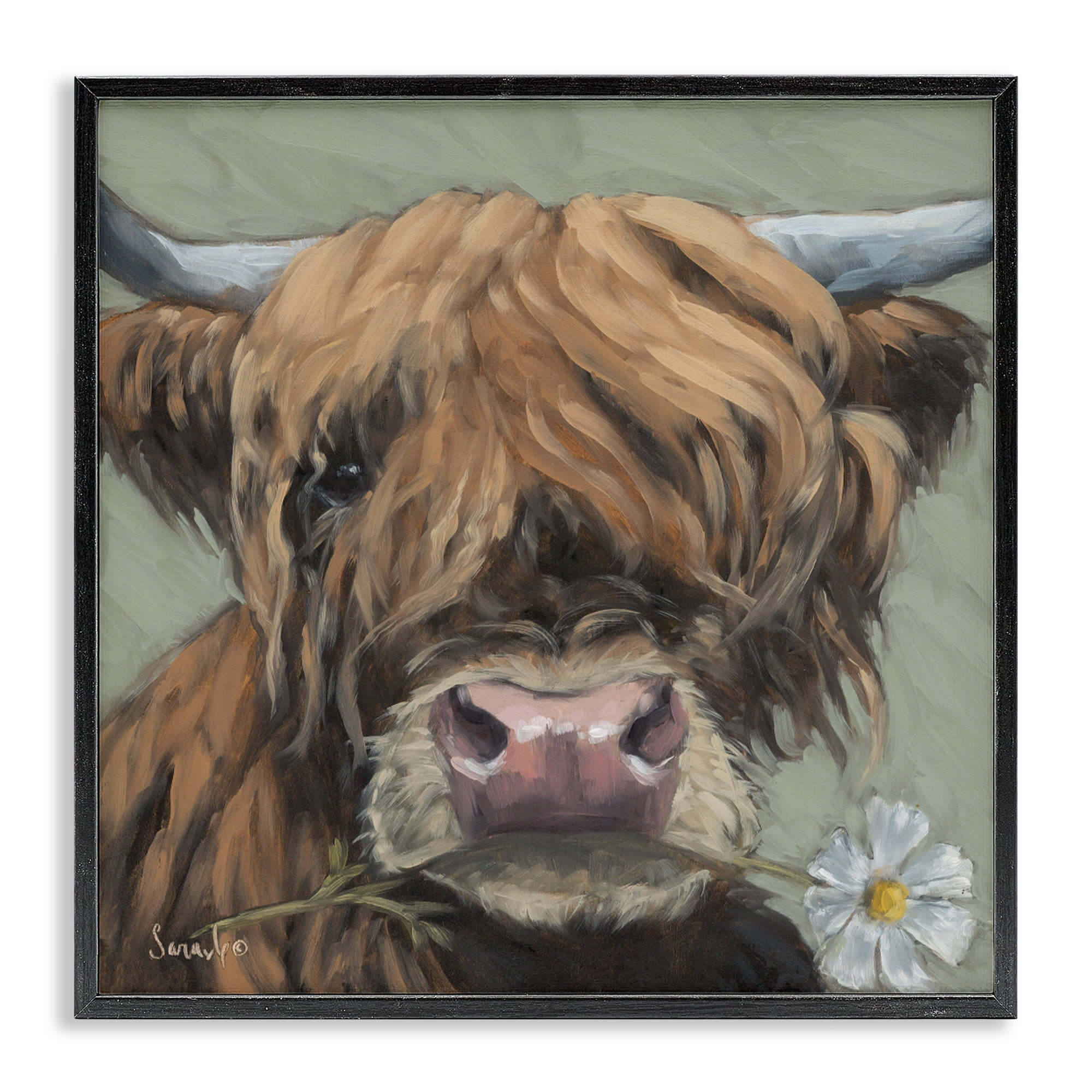 Stupell Industries Blossom Babe Cattle Black Framed Giclee Art, design by Sara G. Designs