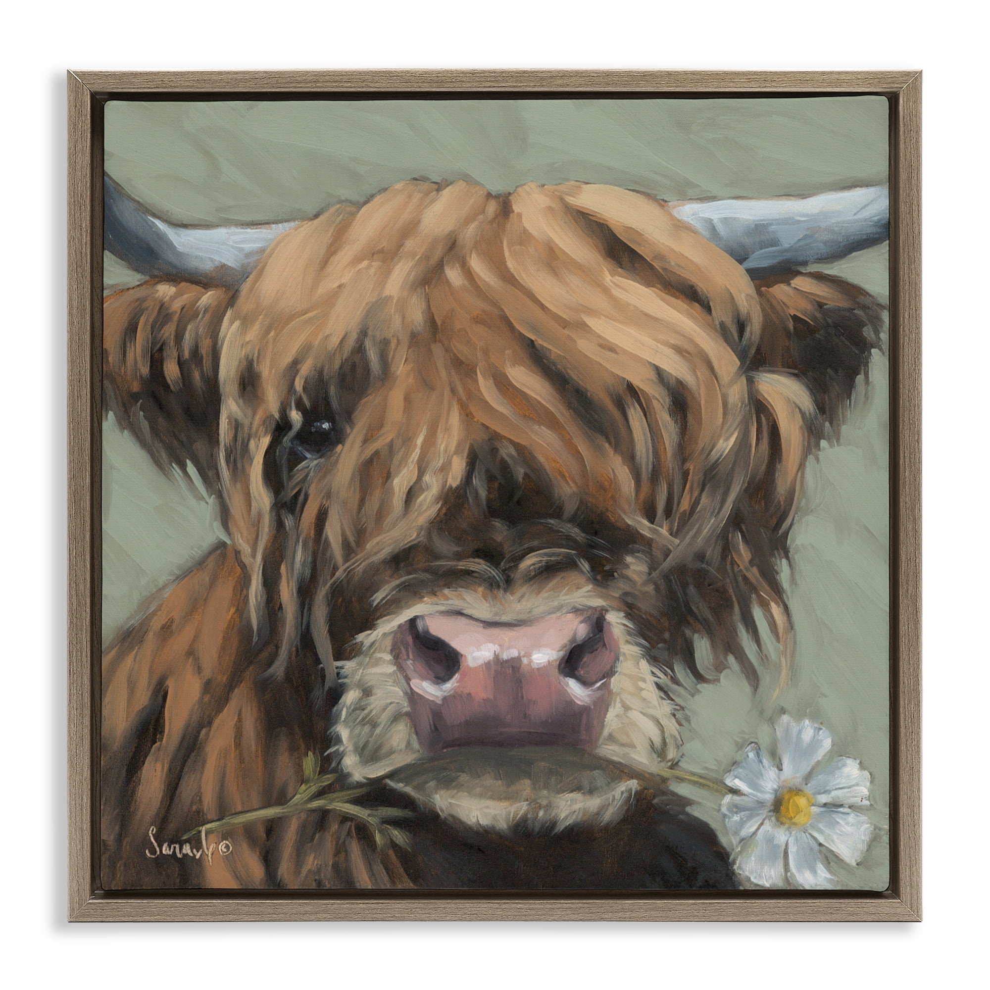 Stupell Industries Blossom Babe Cattle Brown Framed Floater Canvas Wall Art, design by Sara G. Designs