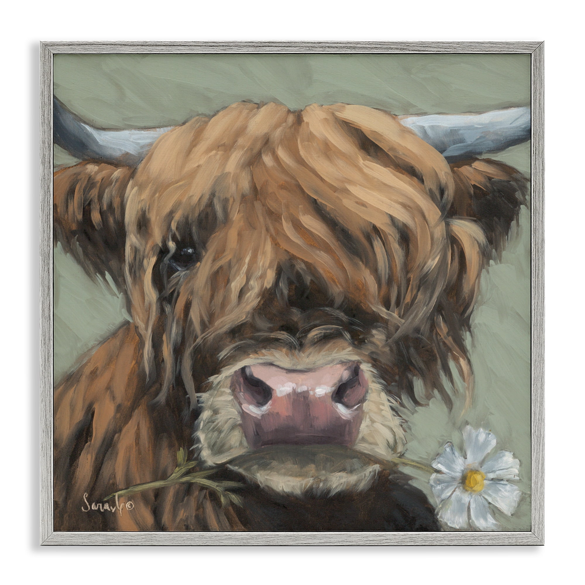 Stupell Industries Blossom Babe Cattle Gray Framed Giclee Art, design by Sara G. Designs