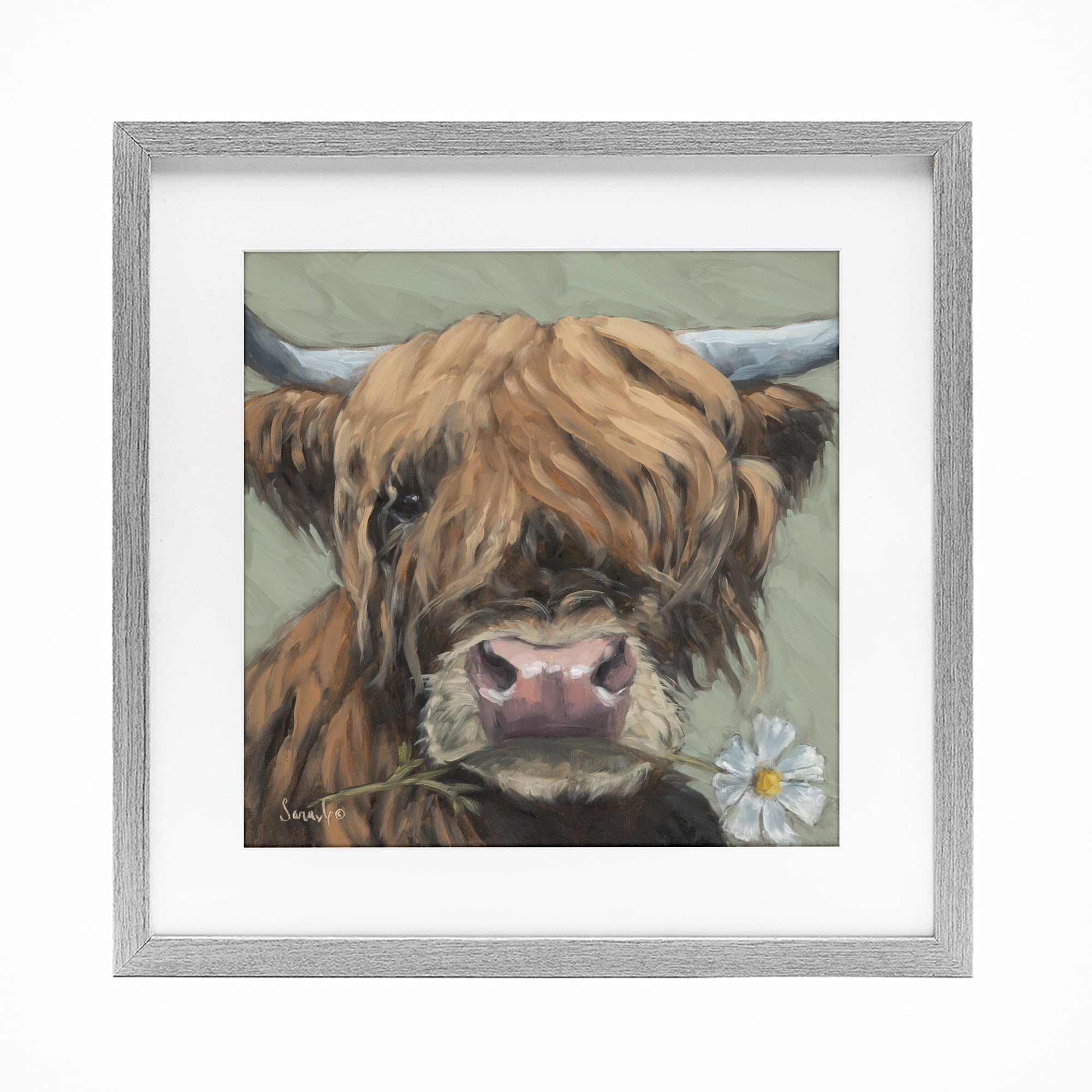Stupell Industries Blossom Babe Cattle Gray Framed Print Under Glass, design by Sara G. Designs