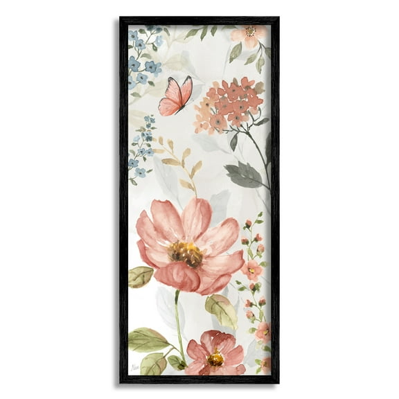 Stupell Industries Blossom & Butterfly Pattern Botanical & Floral Painting Black Framed Art Print Wall Art, 10 x 24