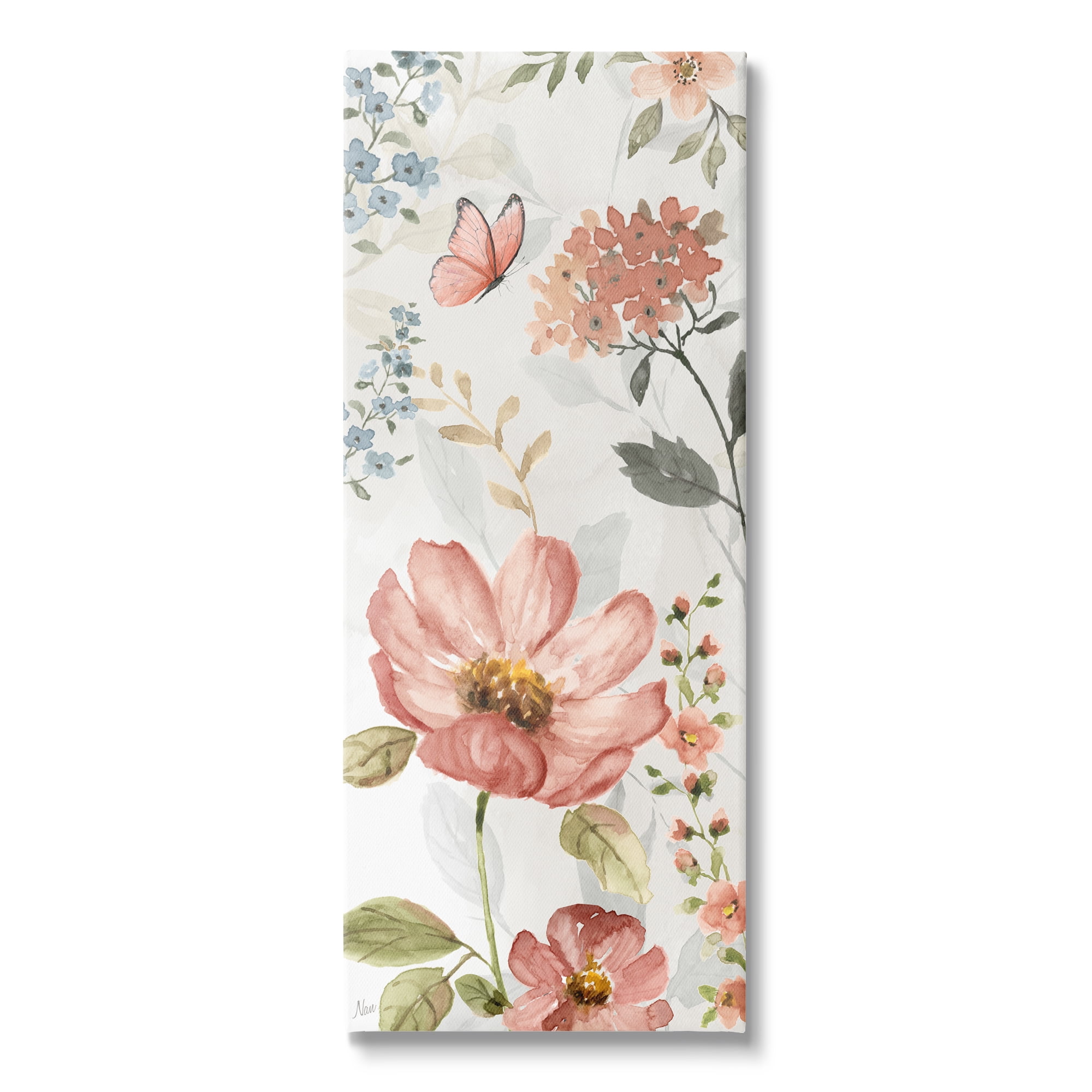 Stupell Industries Blossom & Butterfly Pattern Botanical & Floral Painting Gallery Wrapped Canvas Art Print Wall Art, 20 x 48