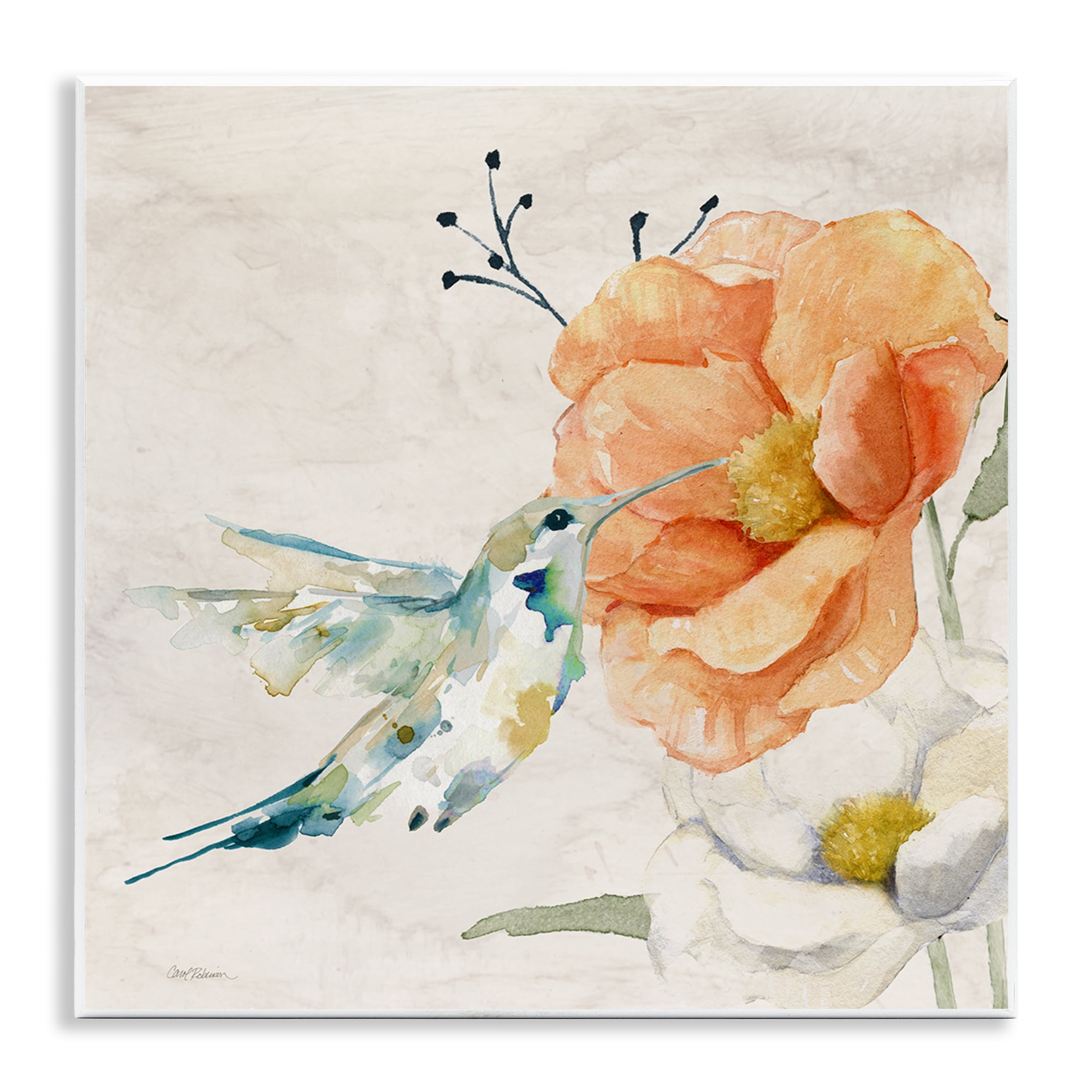 Stupell Industries Blossom & Hummingbird Plants & Flowers Painting Unframed Art Print Wall Art, 12 x 12