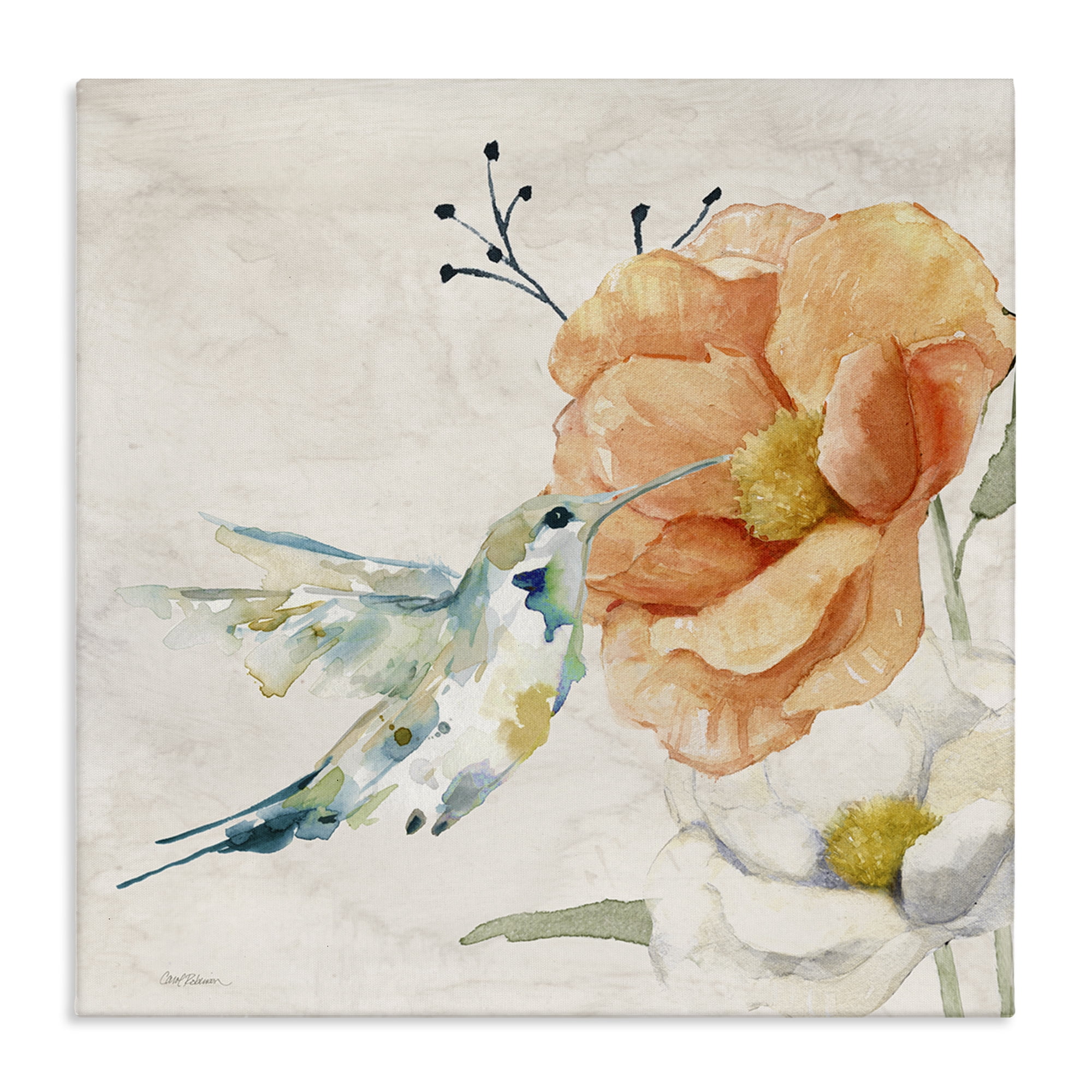 Stupell Industries Blossom & Hummingbird Plants & Flowers Painting Wrapped Canvas Art Print Wall Art, 24 x 24