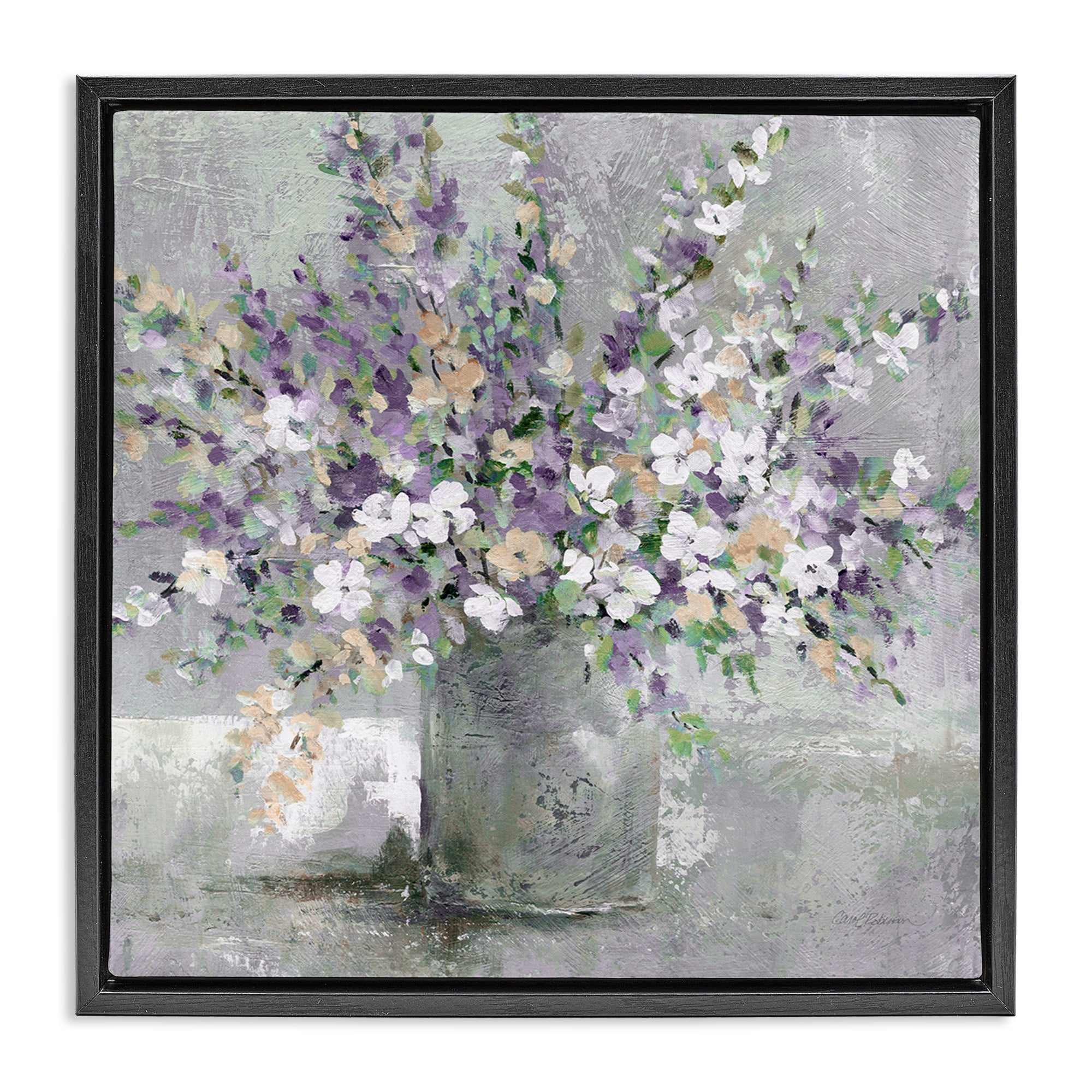 Stupell Industries Blossoming Aster Flower Bouquet Botanical & Floral Painting Black Floater Framed Canvas Art Print Wall Art, 25 x 25