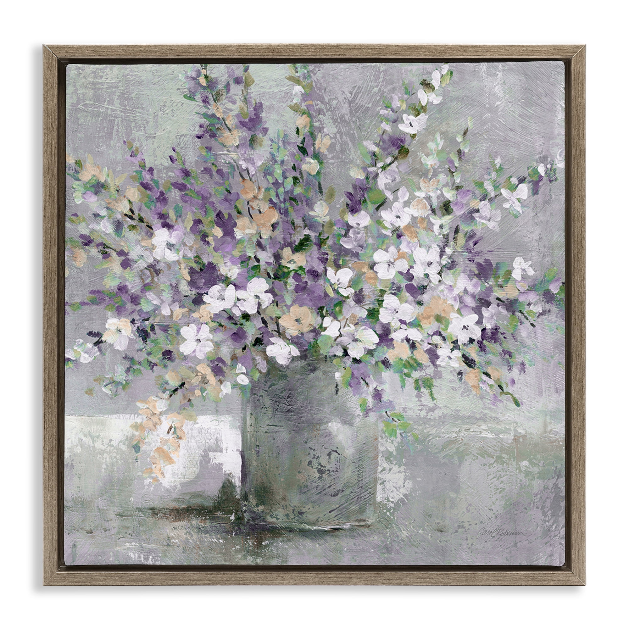 Stupell Industries Blossoming Aster Flower Bouquet Botanical & Floral Painting Brown Floater Framed Canvas Art Print Wall Art, 18 x 18