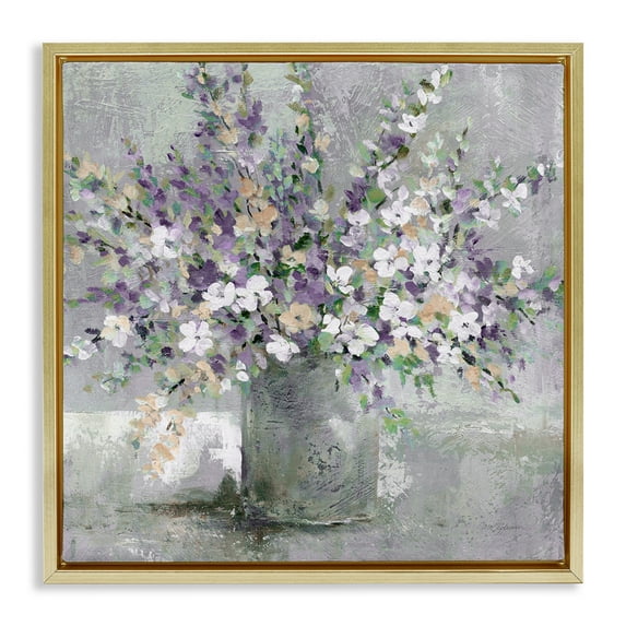 Stupell Industries Blossoming Aster Flower Bouquet Botanical & Floral Painting Gold Floater Framed Canvas Art Print Wall Art, 18 x 18