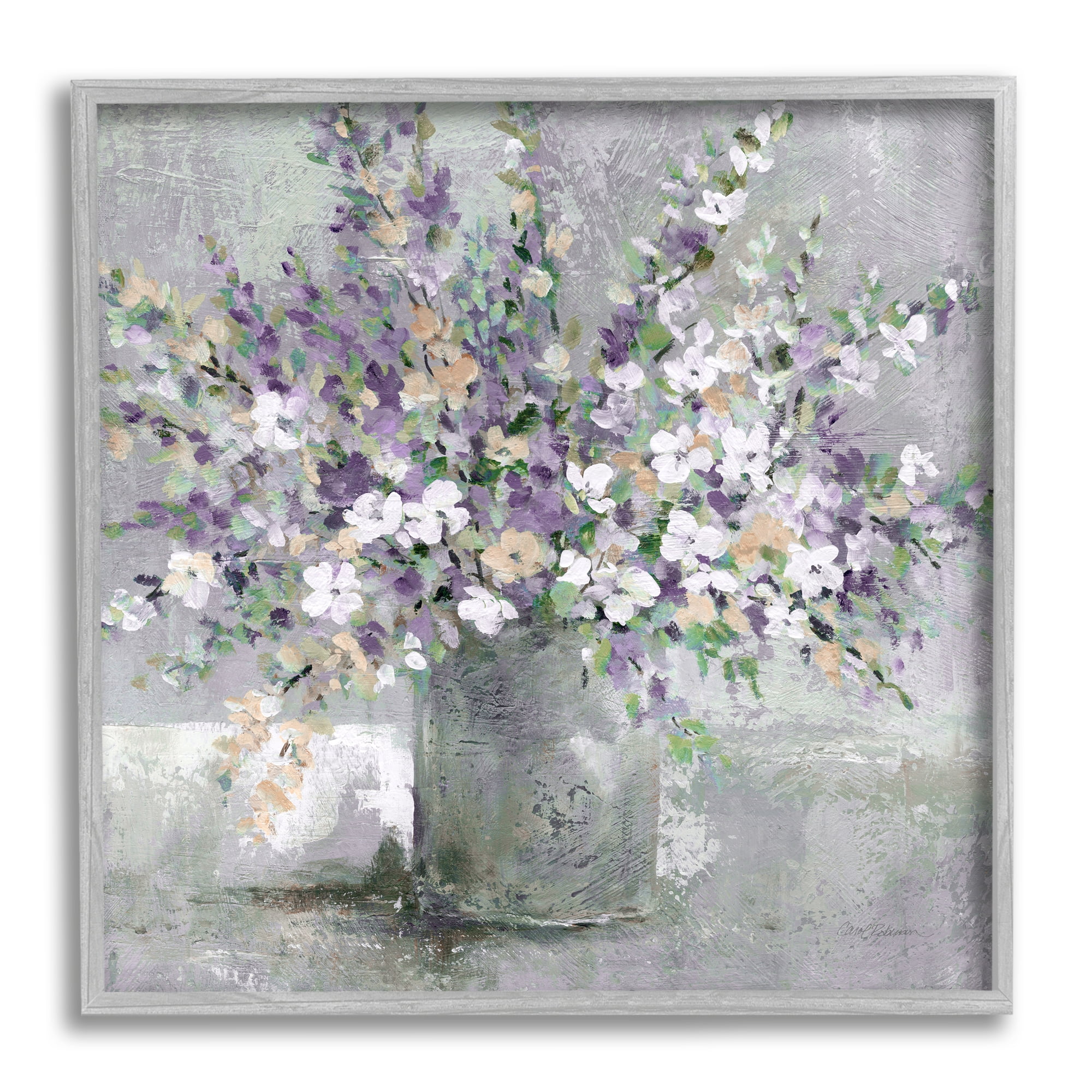 Gray Framed Abstract Floral Canvas Print, 17 x 17