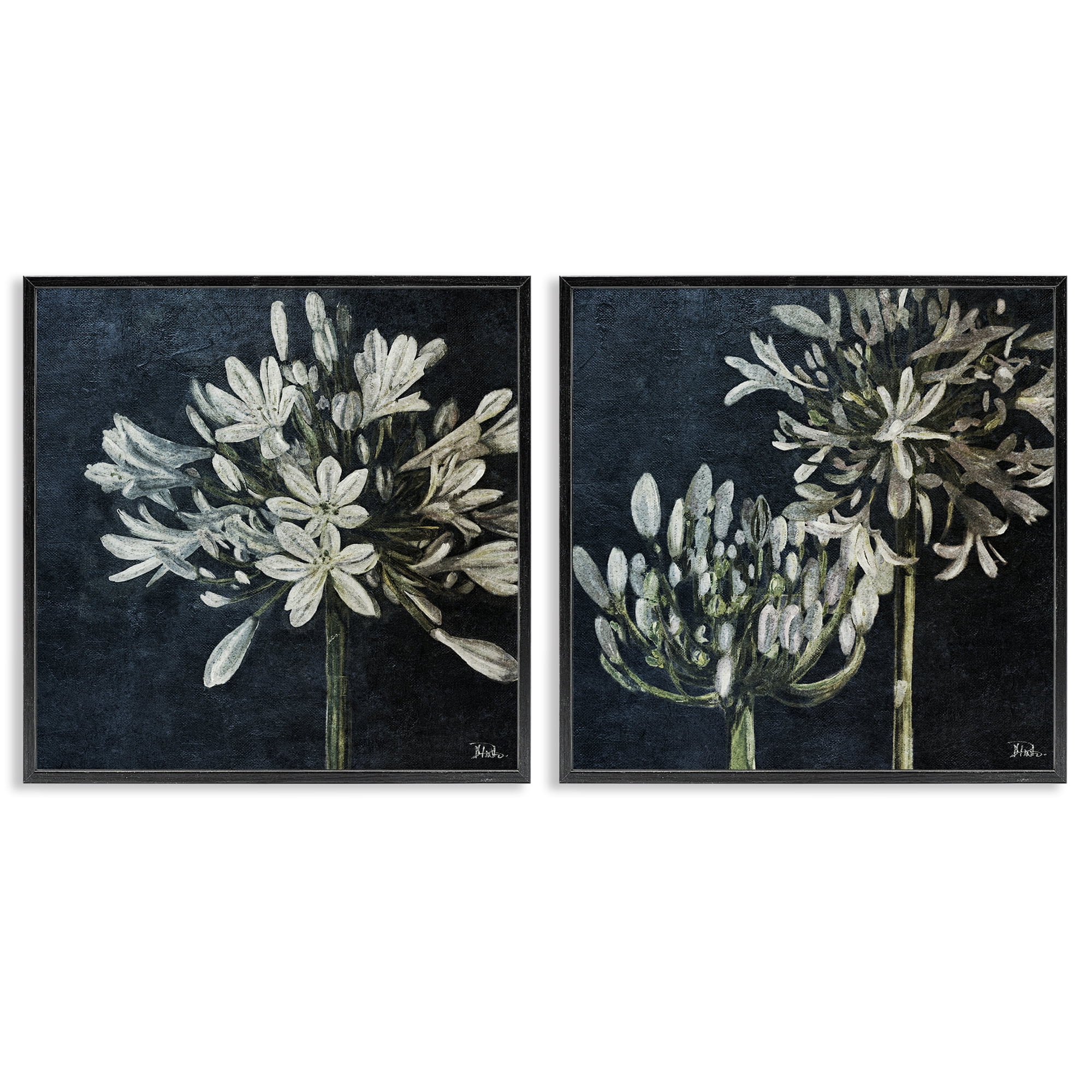 Stupell Industries Blossoming Flower Stem Plants & Flowers Painting Black Framed Art Print Wall Art, 12 x 12, Set of 2