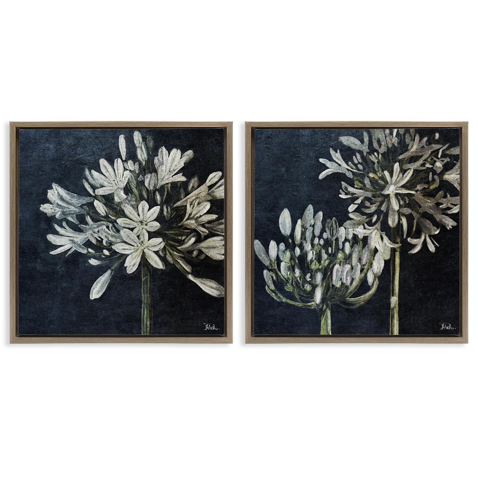 Stupell Industries Blossoming Flower Stem Plants & Flowers Painting Brown Floater Framed Canvas Art Print Wall Art, 18 x 18, Set of 2