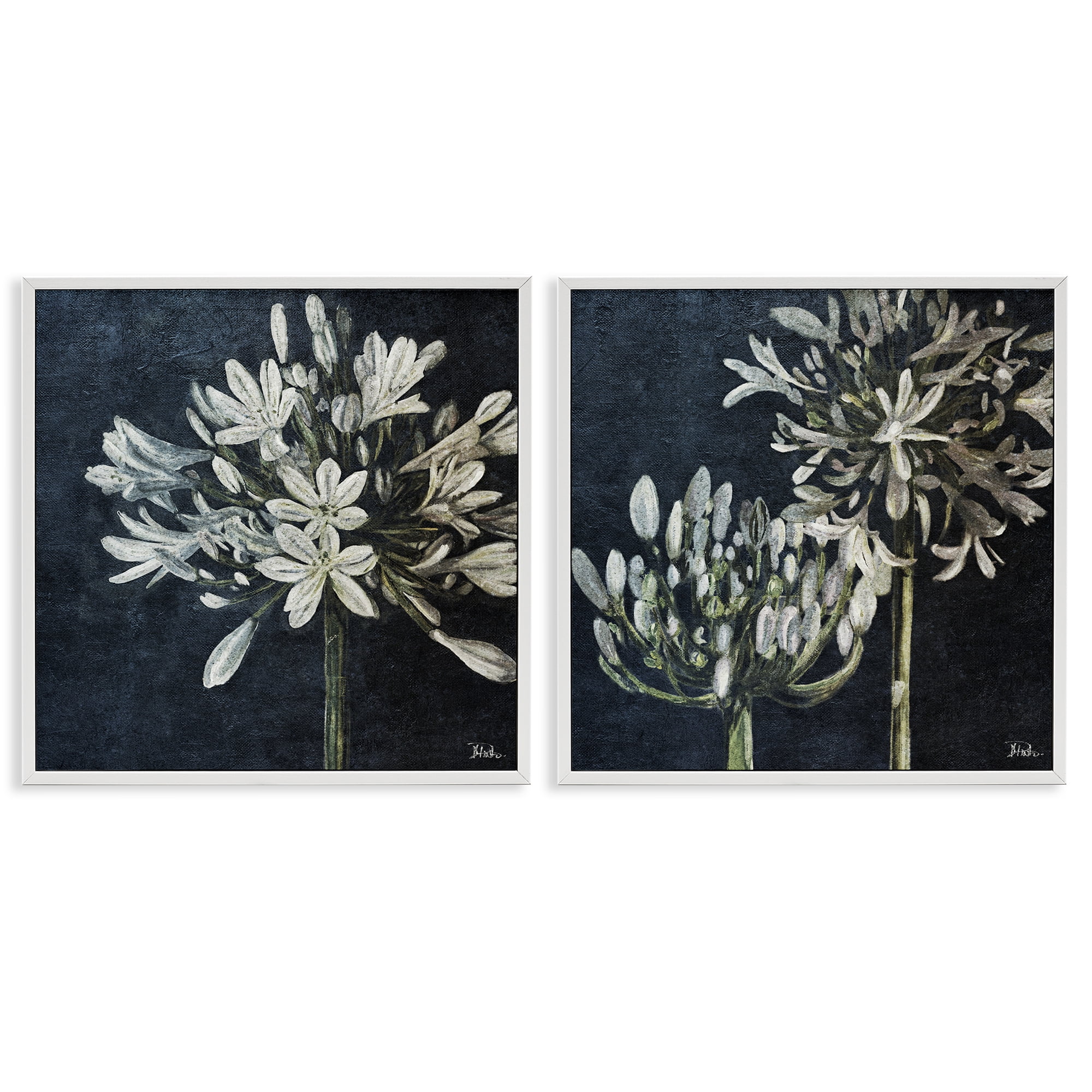 Stupell Industries Blossoming Flower Stem Plants & Flowers Painting White Framed Art Print Wall Art, 12 x 12, Set of 2