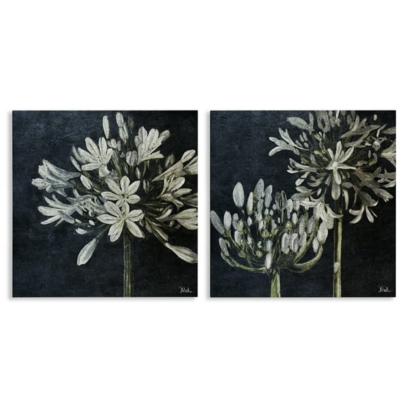 Stupell Industries Blossoming Flower Stem Plants & Flowers Painting Wrapped Canvas Art Print Wall Art, 17 x 17, Set of 2