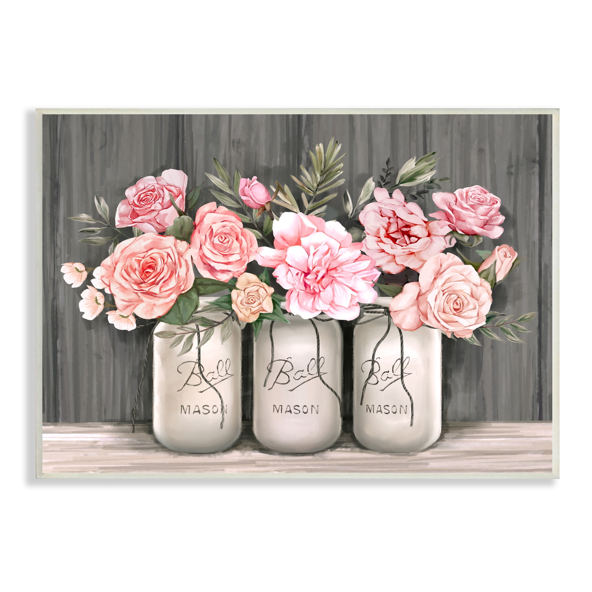 Stupell Industries Blossoming Pink Rose Bouquets Rustic Country Jars, 10 x 15, Designed by Ziwei Li