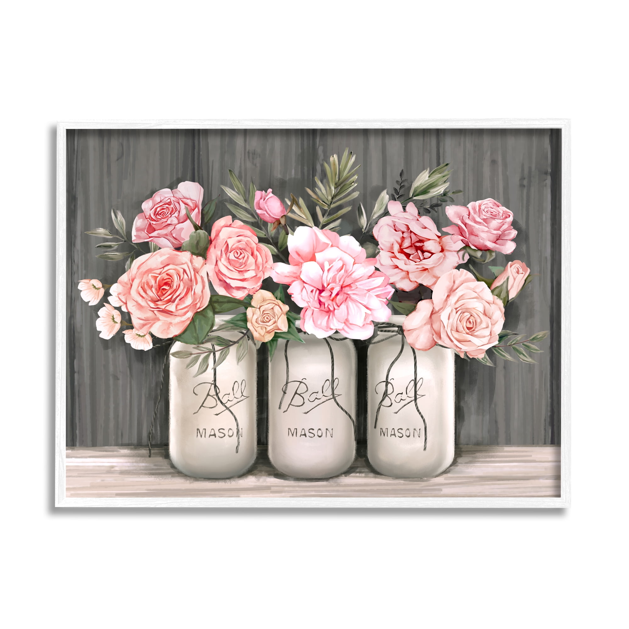 Stupell Industries Blossoming Pink Rose Bouquets Rustic Country Jars, 16 x 20, Designed by Ziwei Li