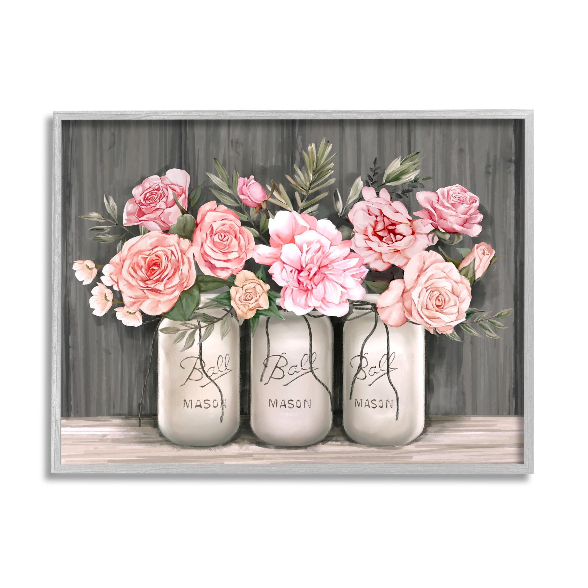 Stupell Industries Blossoming Pink Rose Bouquets Rustic Country Jars, 24 x 30, Designed by Ziwei Li