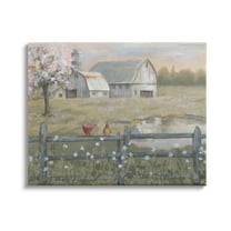 Stupell Industries Blossoming Trees Birds Perched Country Farm Fence Painting Gallery Wrapped Canvas Print Wall Art, Design by Pam Britton