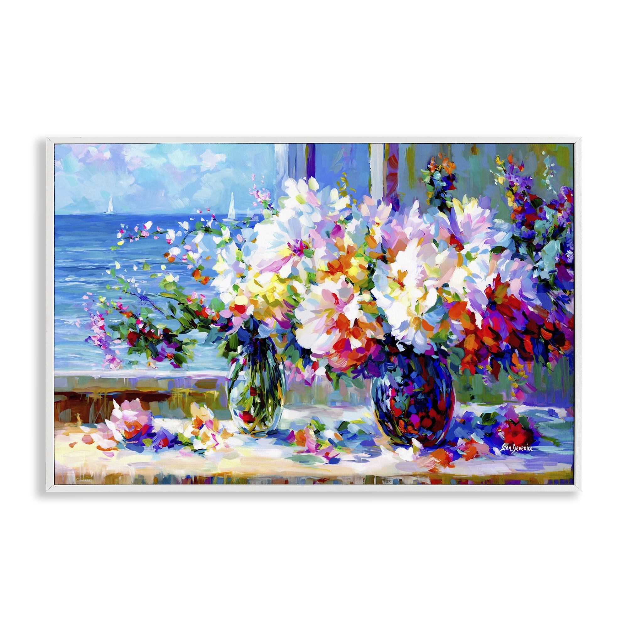 Stupell Industries Blossoms By The Sea Botanical & Floral Painting White Framed Art Print Wall Art, 30 x 20