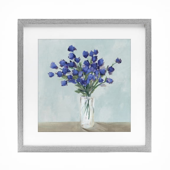 Stupell Industries Blossoms Of Indigo Gray Framed Print Under Glass design by Aria K., 16 x 16