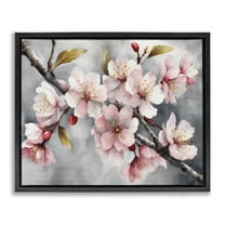 Stupell Industries Blossoms On Grey Botanical & Floral Painting Black Floater Framed Art Print Wall Art, 21 x 17