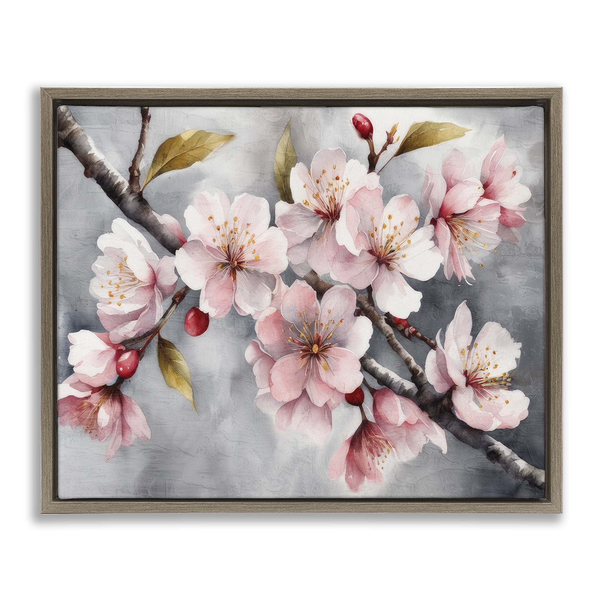 Stupell Industries Blossoms On Grey Botanical & Floral Painting Brown Floater Framed Art Print Wall Art, 31 x 25