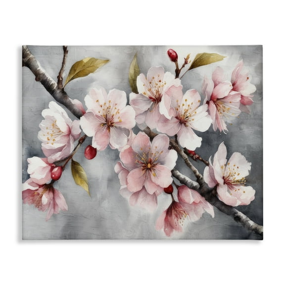 Stupell Industries Blossoms On Grey Botanical & Floral Painting Gallery Wrapped Canvas Art Print Wall Art, 20 x 16
