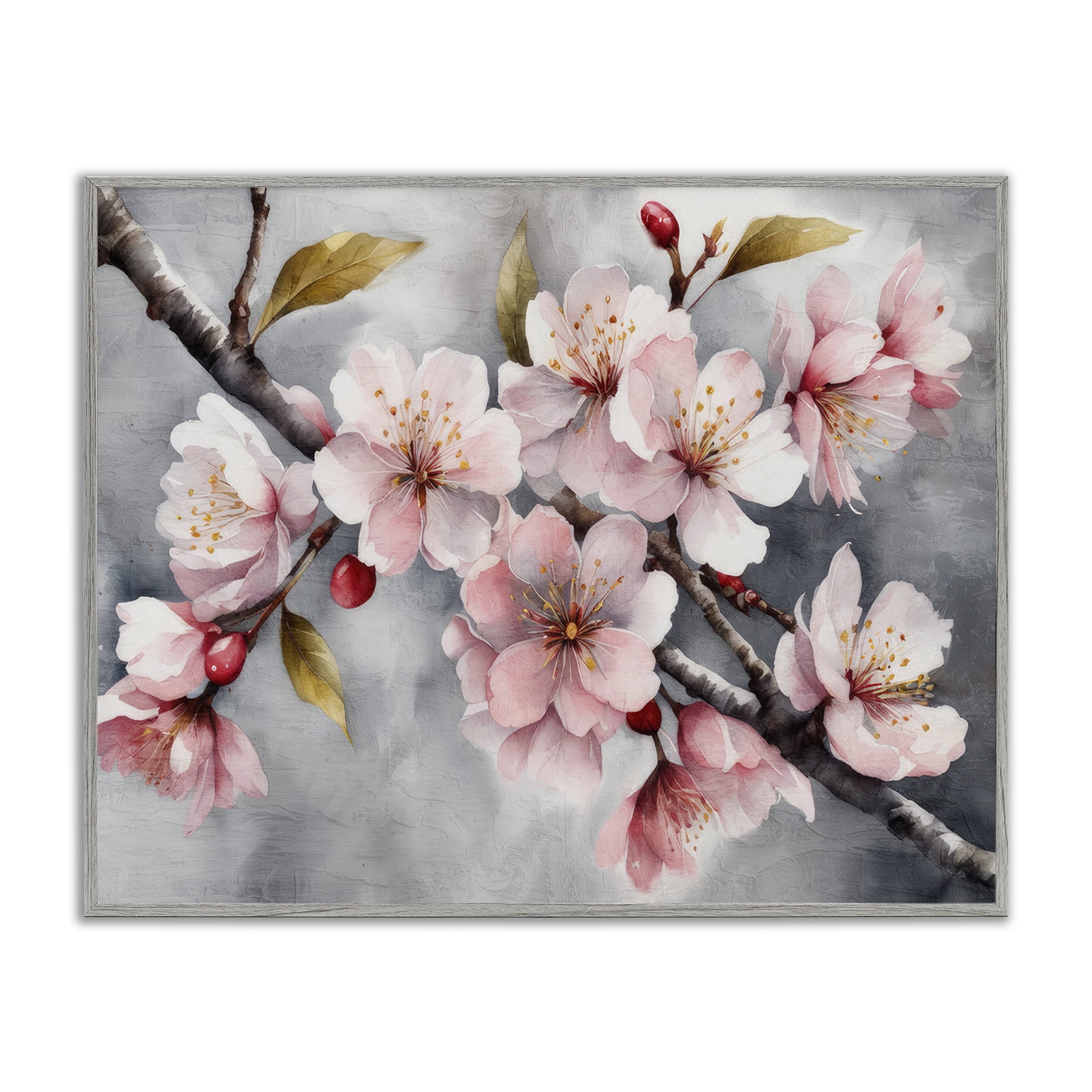 Stupell Industries Blossoms On Grey Botanical & Floral Painting Gray Framed Art Print Wall Art, 14 x 11