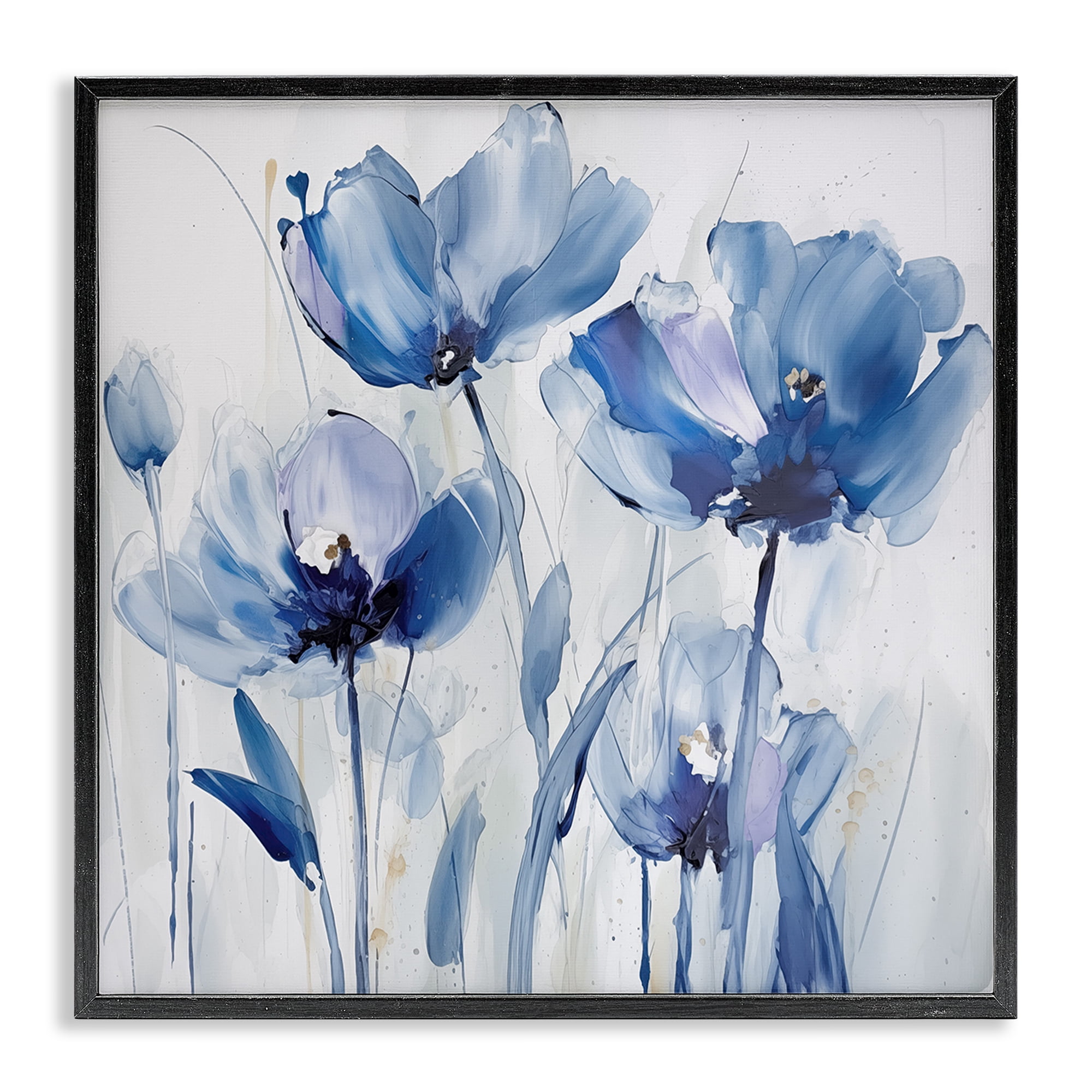 Stupell Industries Blue Abstract Blooms Botanical & Floral Painting Black Framed Art Print Wall Art, 24 x 24
