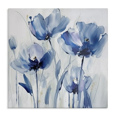 Stupell Industries Blue Abstract Blooms Botanical & Floral Painting Gallery Wrapped Canvas Art Print Wall Art, 17 x 17