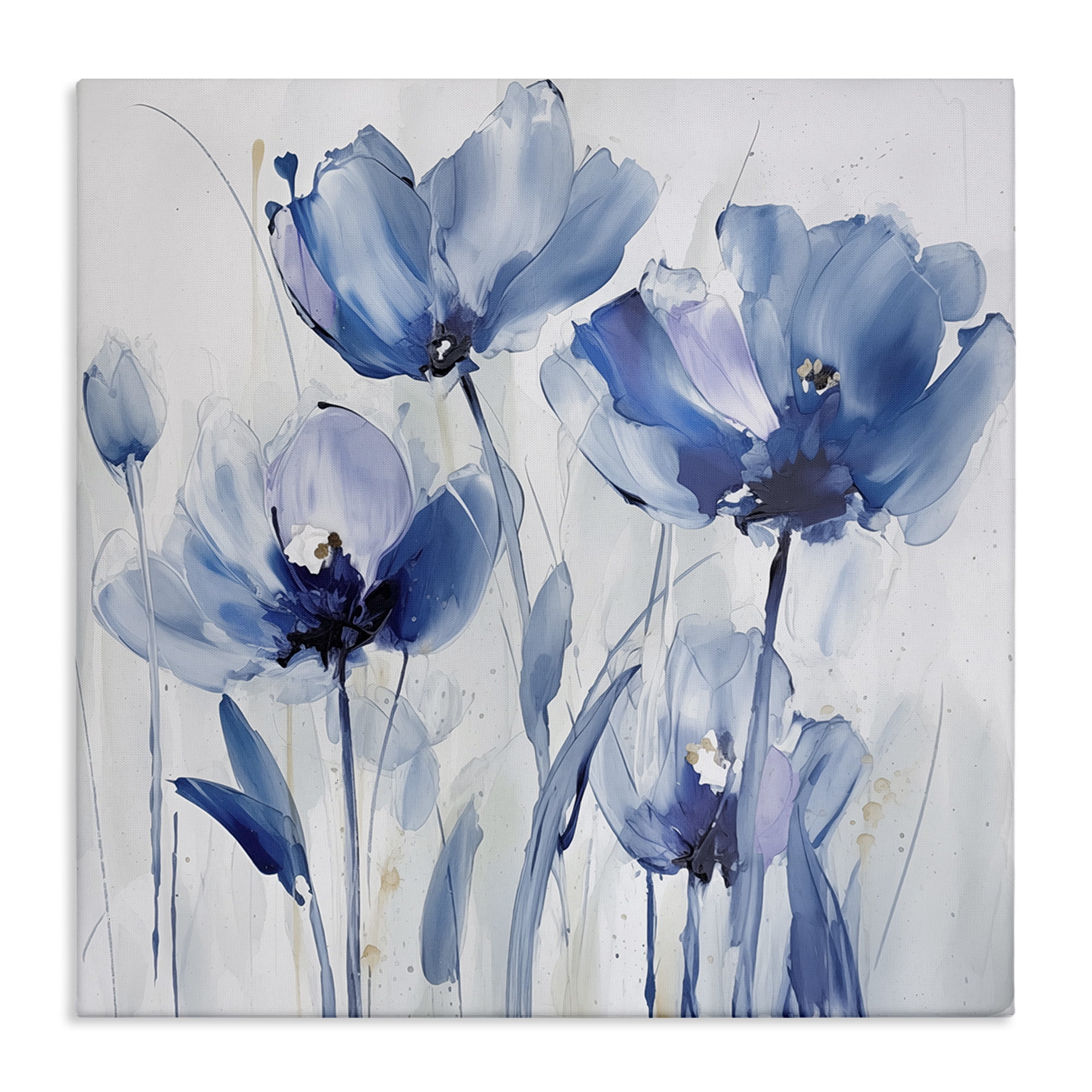 Stupell Industries Blue Abstract Blooms Botanical & Floral Painting Gallery Wrapped Canvas Art Print Wall Art, 24 x 24
