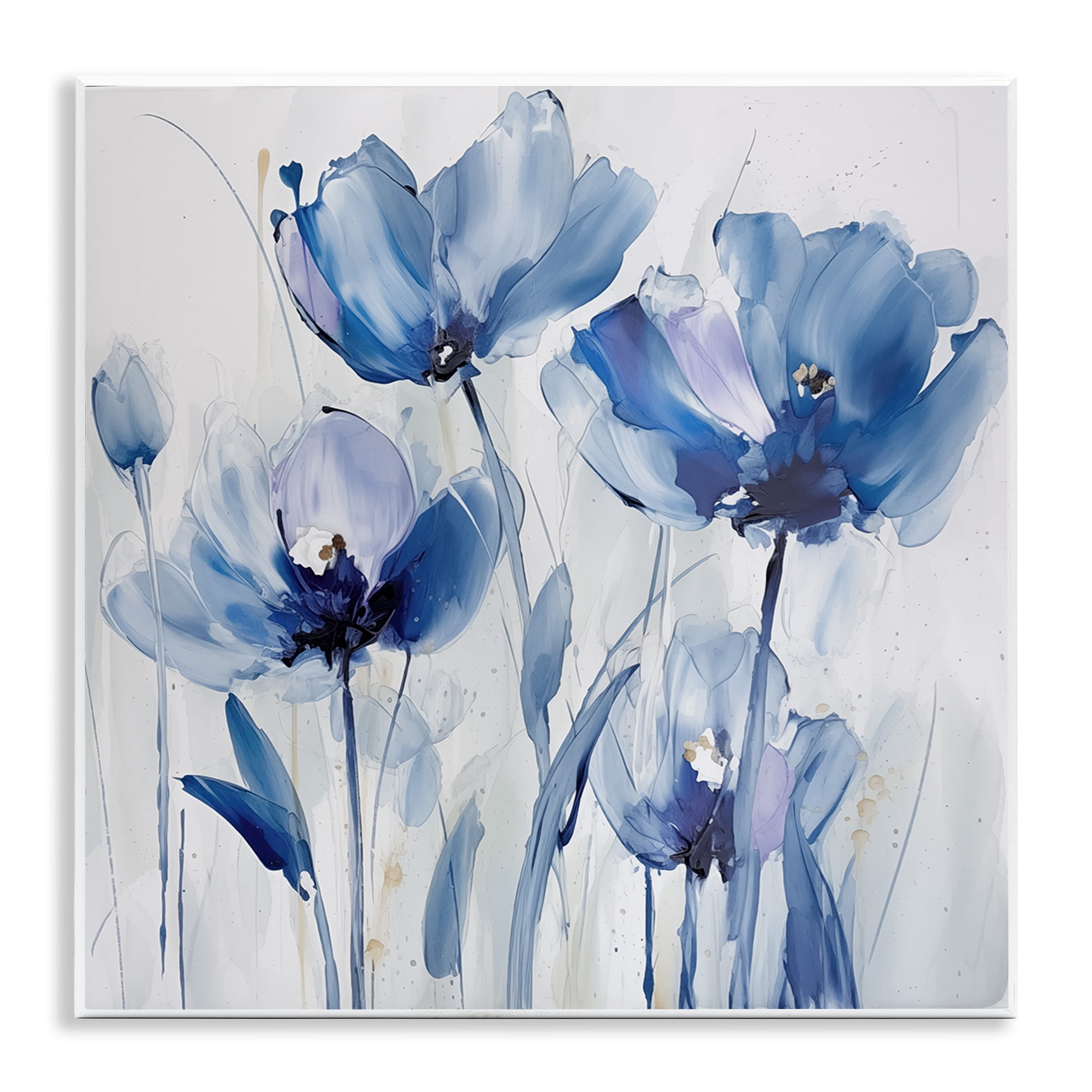 Stupell Industries Blue Abstract Blooms Botanical & Floral Painting Unframed Art Print Wall Art, 12 x 12
