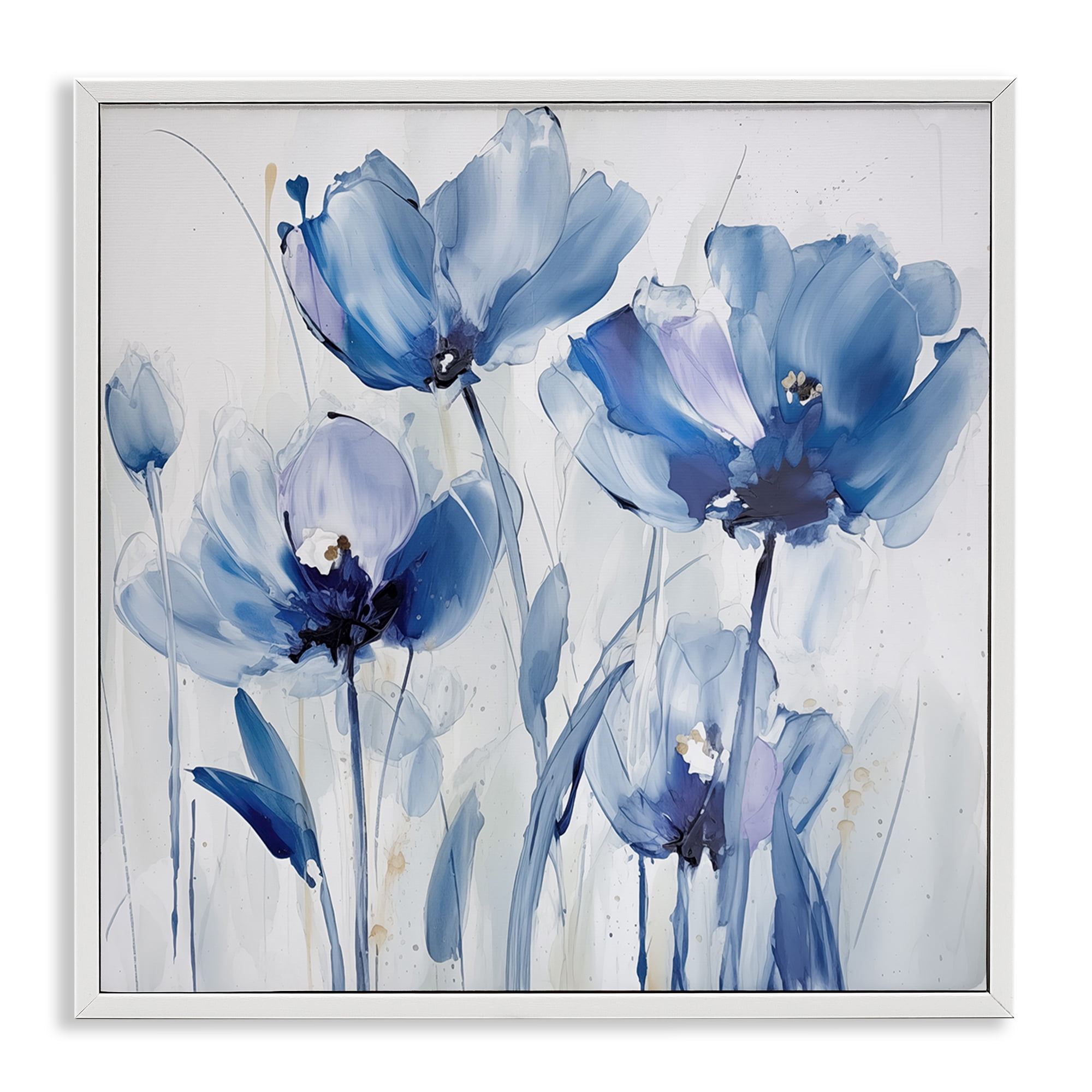 Stupell Industries Blue Abstract Blooms Botanical & Floral Painting White Framed Art Print Wall Art, 12 x 12