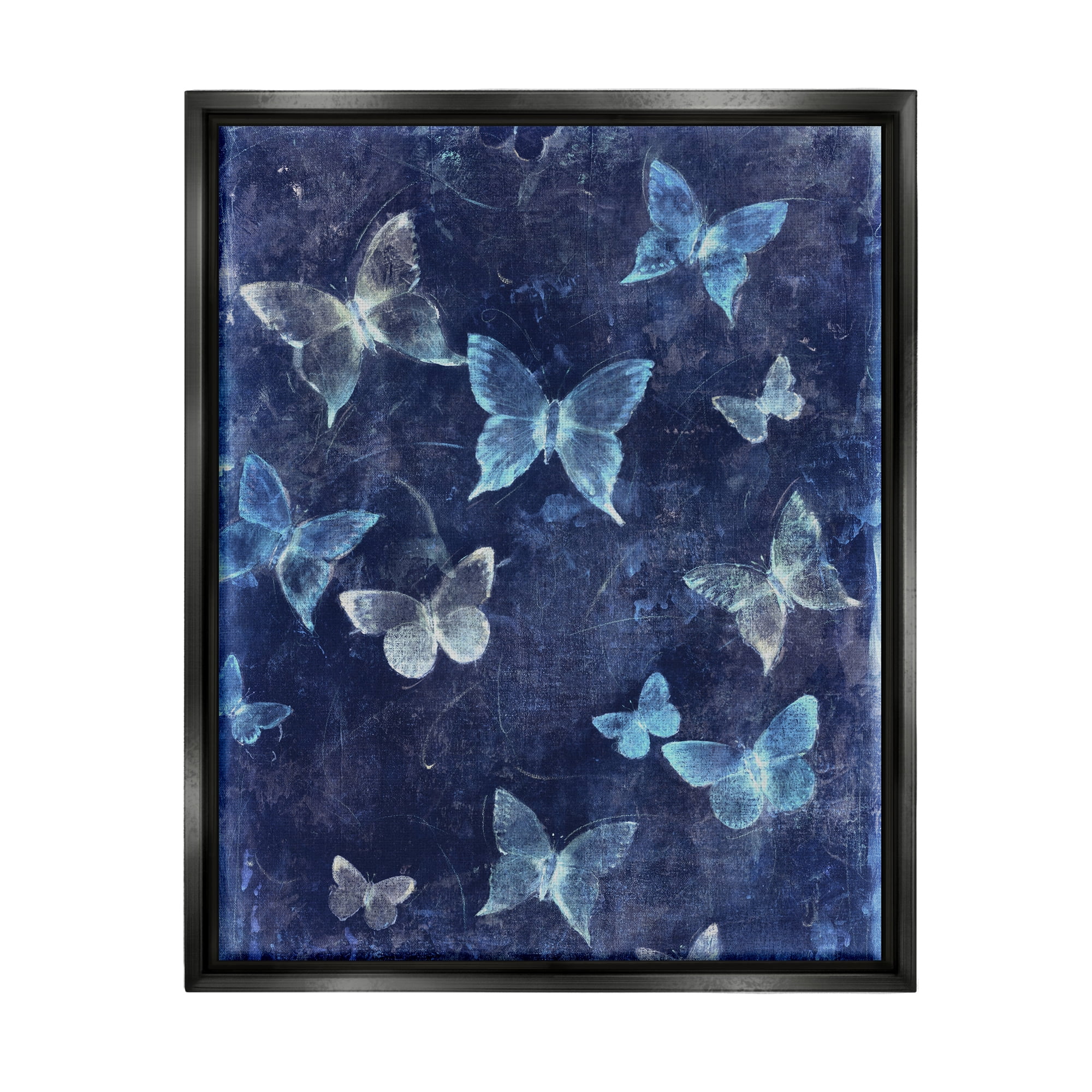 Stupell Industries Blue Abstract Butterflies Animals & Insects Painting Black Floater Framed Art Print Wall Art