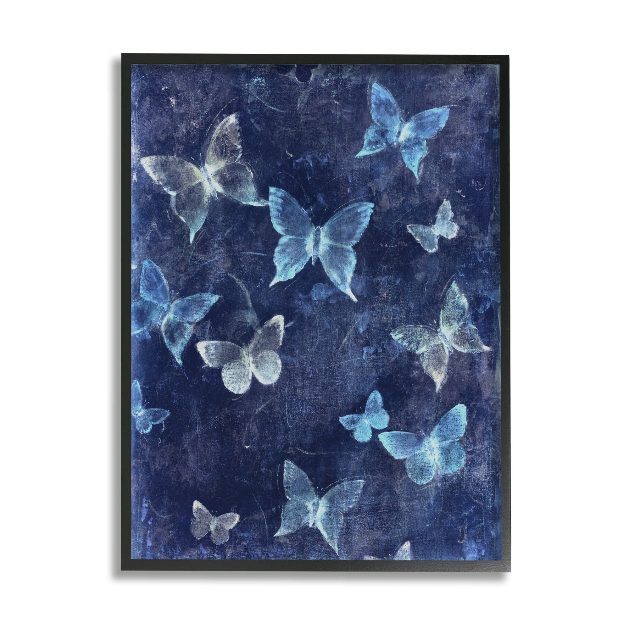 Blue Abstract Butterflies Canvas Print with Black Frame