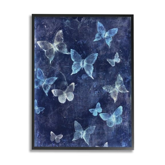 Stupell Industries Blue Abstract Butterflies Animals & Insects Painting Black Framed Art Print Wall Art