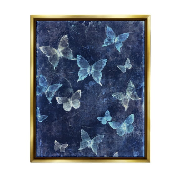 Stupell Industries Blue Abstract Butterflies Animals & Insects Painting Gold Floater Framed Art Print Wall Art