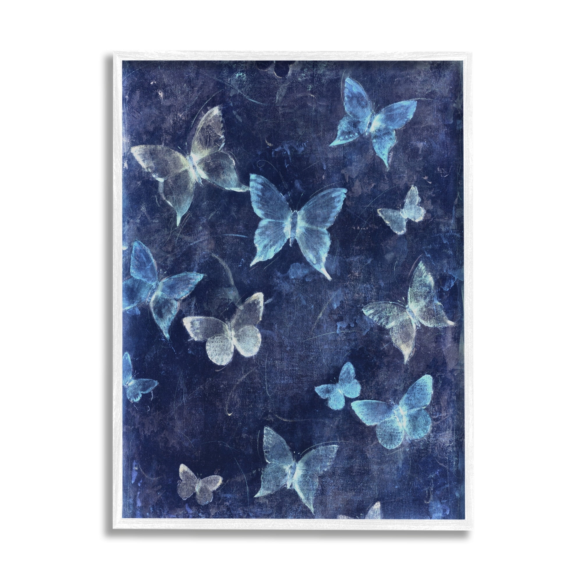 Stupell Industries Blue Abstract Butterflies Animals & Insects Painting White Framed Art Print Wall Art