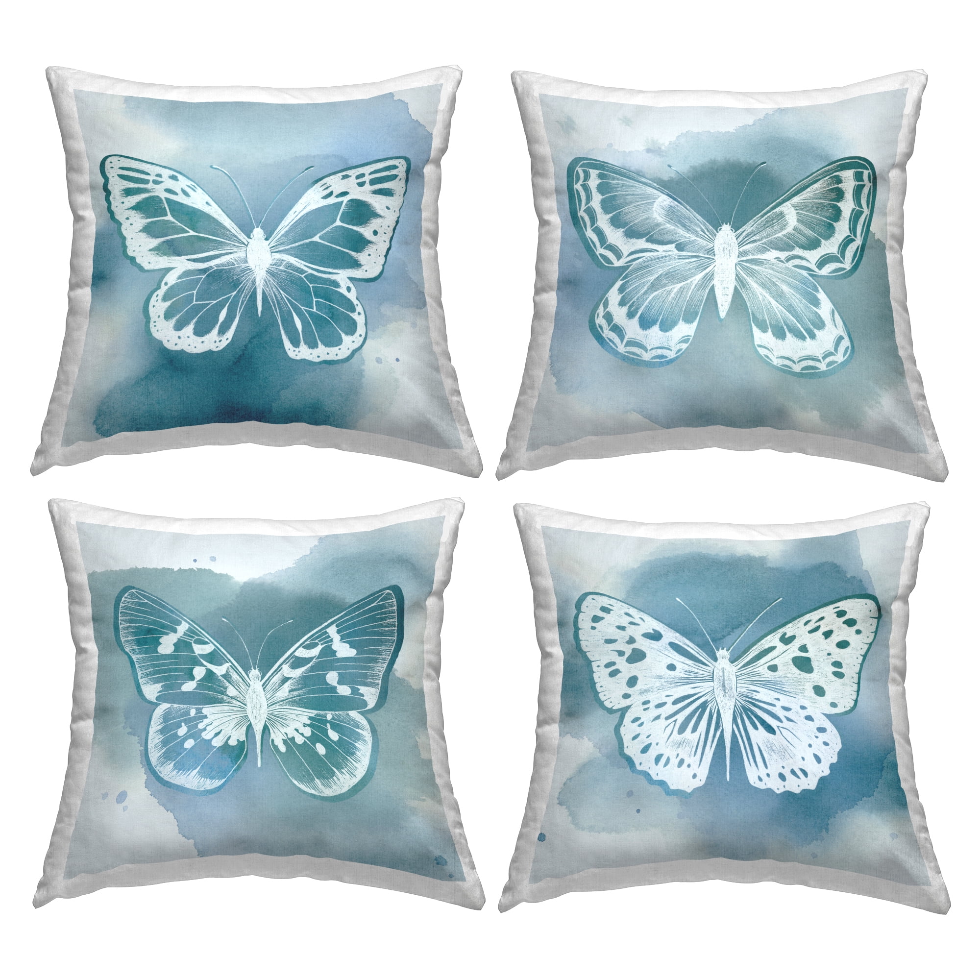 Stupell Industries Blue Abstract Butterflies Square Decorative Printed Throw Pillow, 18 x 18, Set of 4